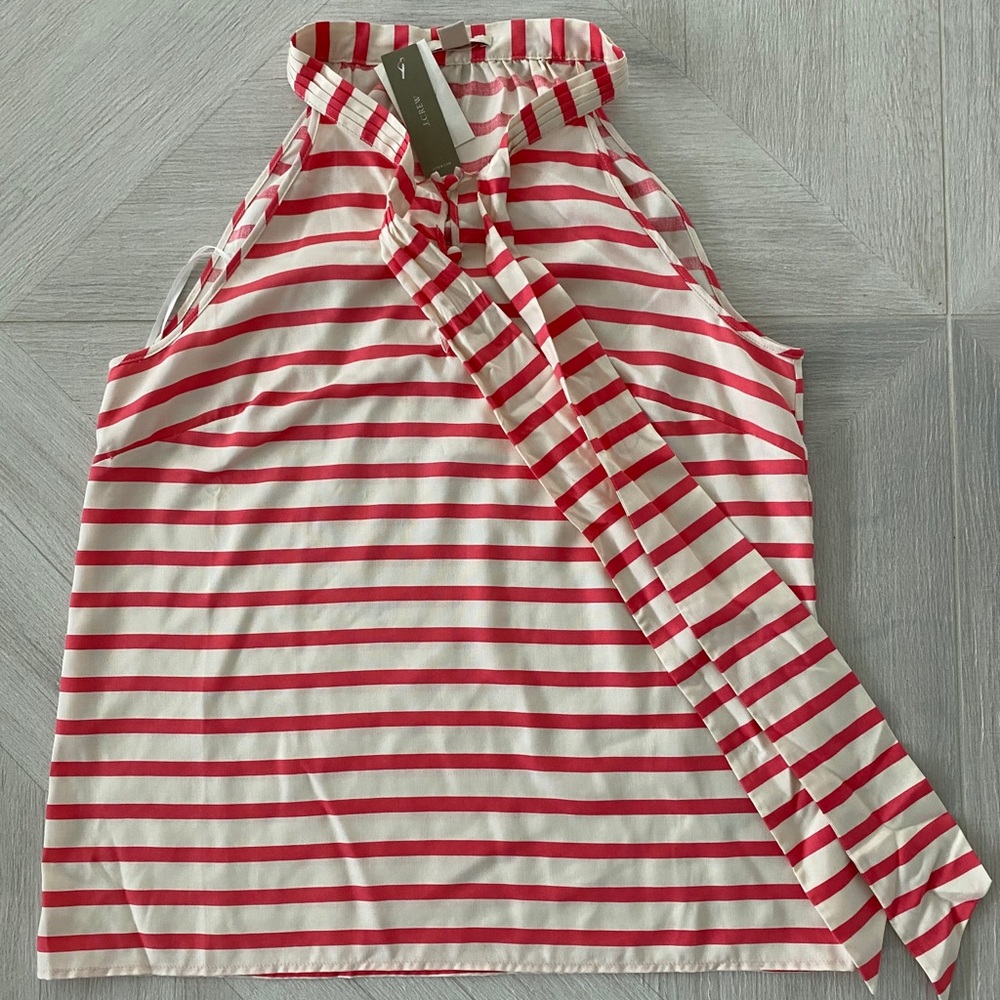J crew striped Neck Bow Striped Silk Top